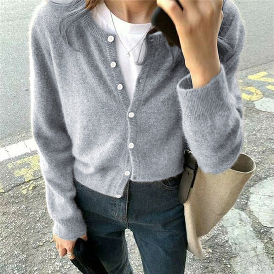 Damen Kuscheliger Cardigan mit feiner Strickstruktur und knöpfbarem Design EB