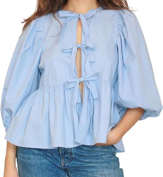 Damen Bluse mit voluminösen Ärmeln und modischem Leopardenmuster EB