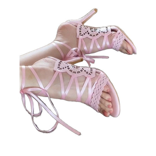 Damen elegante hochhackige Sandalen mit geschmackvollen Riemchen und Verzierungen EB