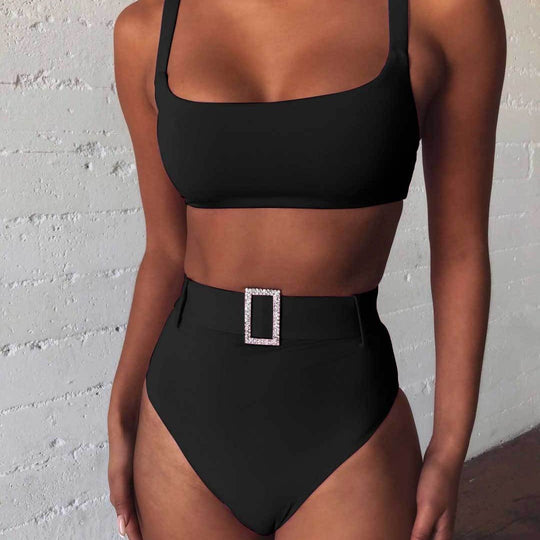 Damen Hoch tailliertes Bikini-Set mit funkelndem Gürtel EB