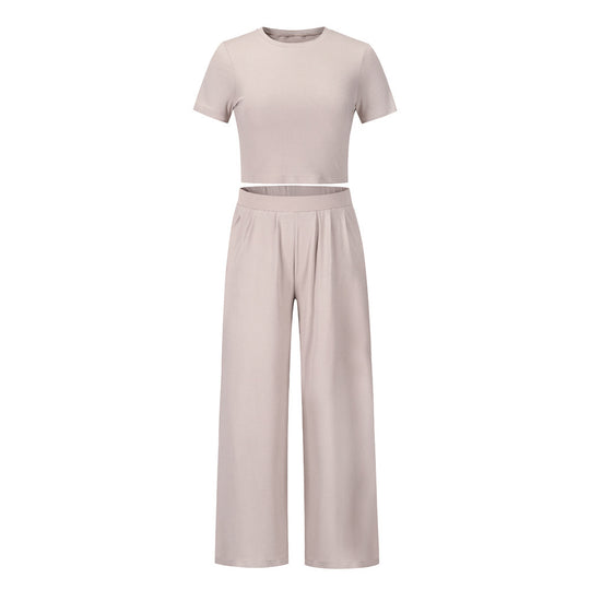Damen Komfortables Baumwoll-Crop-Top mit weiter Hose EB