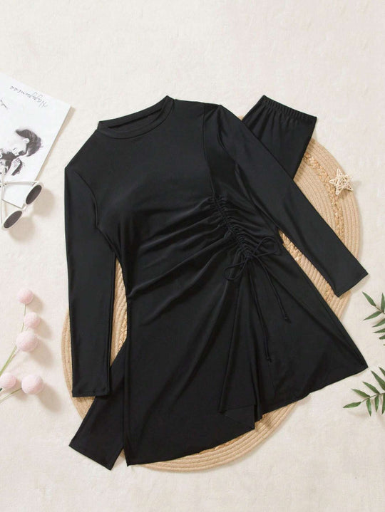 Damen Bade-Tunika mit seitlicher Raffung und Leggings EB
