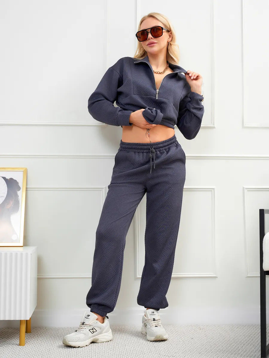Damen nan gesteppter Loungeanzug mit halbem Reißverschluss und elastischer Komforthose EB
