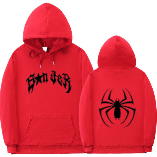 Damen Kapuzenpullover mit auffälligem Spinnenmotiv und grobem Schriftzug EB