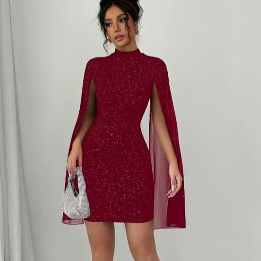 Damen Mini-Kleid mit funkelndem Stoff und schulterfreiem Design EB