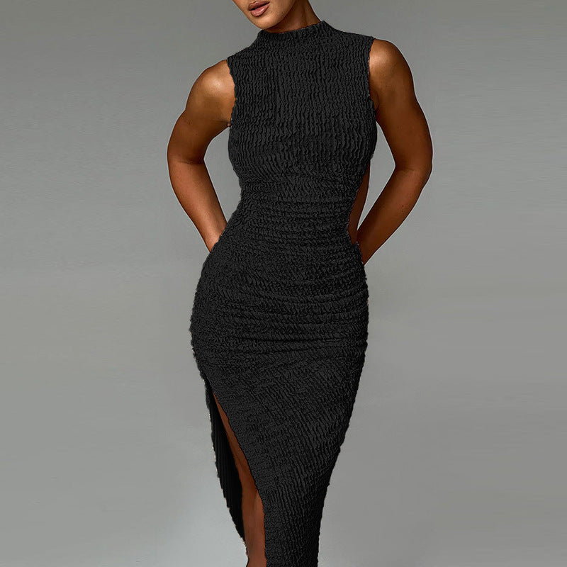 Damen figurbetontes Maxikleid mit raffinierten Cut-Outs und hohem Schlitz EB