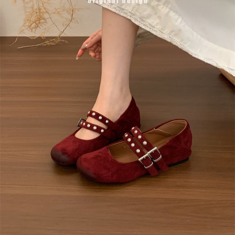 Damen elegante Ballerinas mit dekorativen Schnallen und stützender Innensohle EB