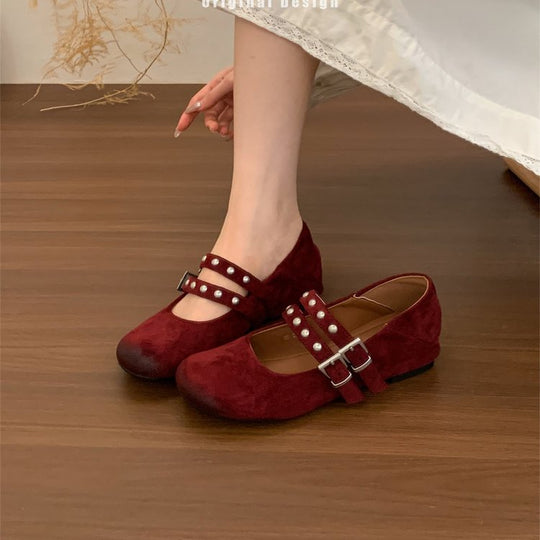 Damen elegante Ballerinas mit dekorativen Schnallen und stützender Innensohle EB