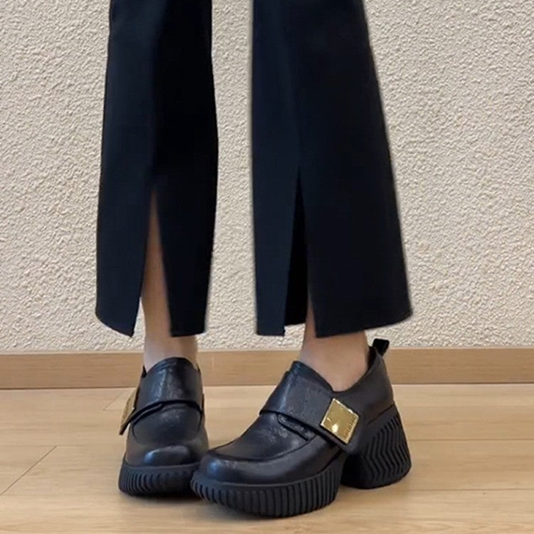 Damen modische Clogs mit stabiler Plattformsohle und edlem Schnallenakzent EB