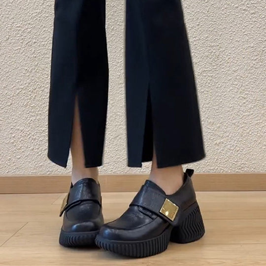 Damen modische Clogs mit stabiler Plattformsohle und edlem Schnallenakzent EB