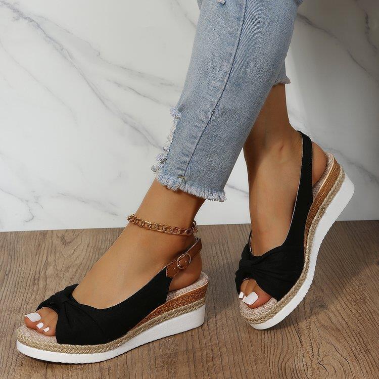 Damen Wedge-Sandaletten mit dekorativem Knoten-Design EB