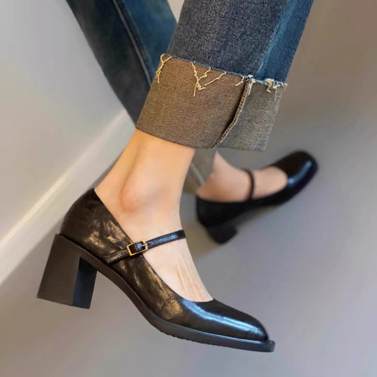 Damen Elegante Mary Jane Pumps mit Blockabsatz EB