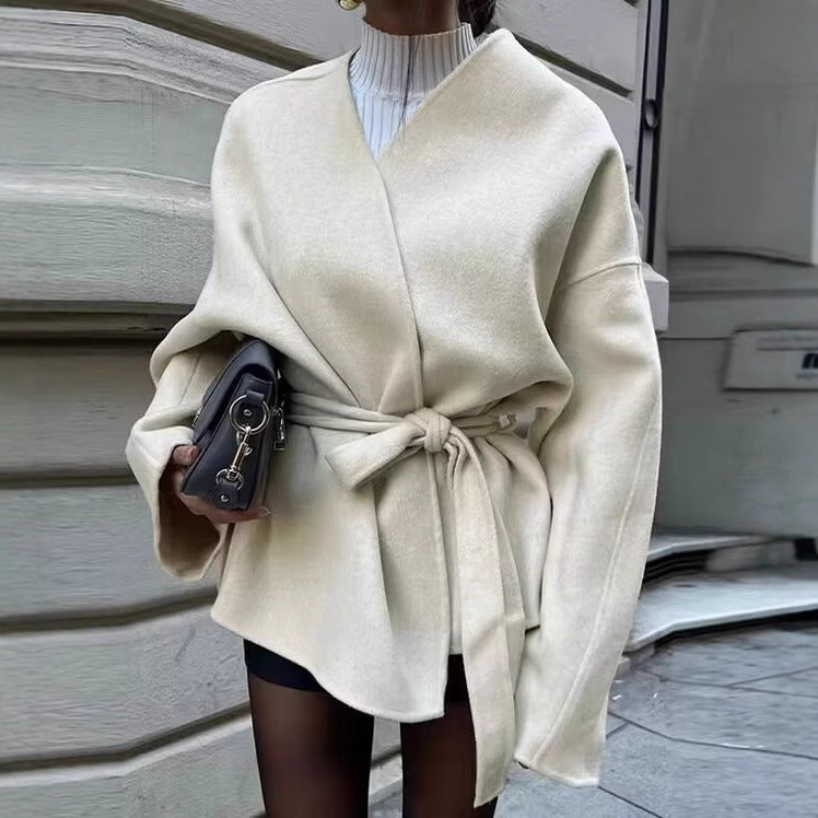 Damen elegante Wickeljacke mit Gürtel EB