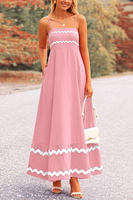 Damen Maxikleid mit eleganten Zierhörnchen und verstellbaren Trägern EB