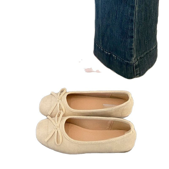 Damen Ballerina-Slipper mit quadratischer Zehenbox, weichem Komfortfußbett und Zierschleife EB
