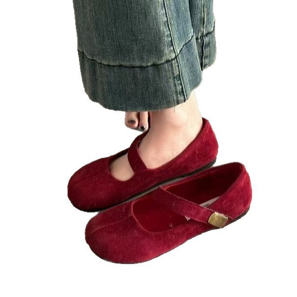 Damen Ballerinas mit elegantem Schnallenverschluss aus hochwertigem Wildleder EB