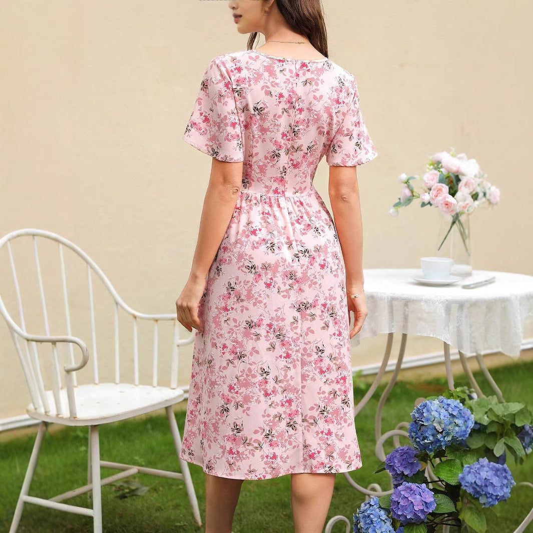 Damen Blütenmuster Wickelkleid mit Taillengürtel EB