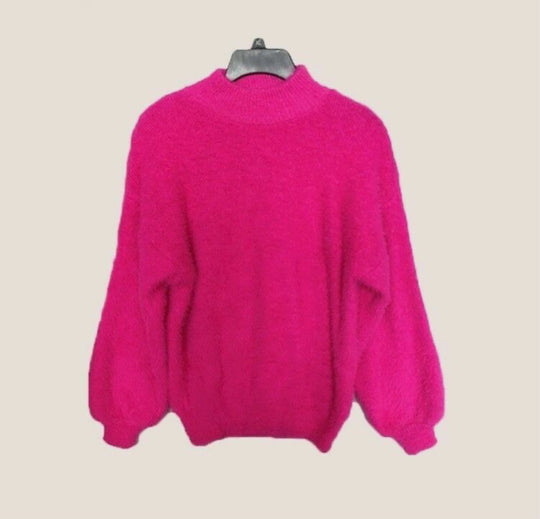 Damen Flauschiger Mohair-Mix Pullover mit Stehkragen und Oversize-Silhouette EB