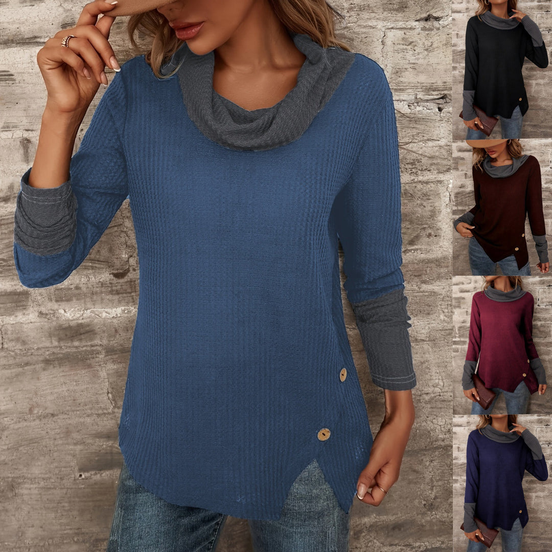 Damen Modischer Pullover mit hohem Kragen und gestreiften Ärmeln EB