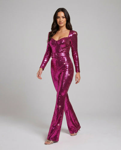 Damen Glamouröser Pailletten Jumpsuit mit schicker Taillierung EB