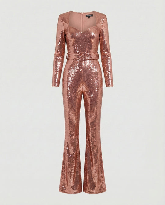 Damen Glamouröser Pailletten Jumpsuit mit schicker Taillierung EB