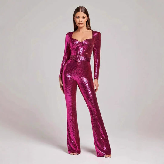 Damen Glamouröses Einteiler-Outfit mit glitzernden Applikationen und taillierter Silhouette EB