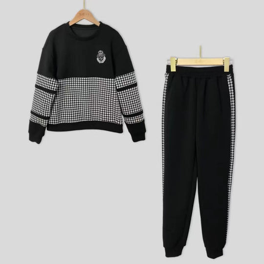 Damen modisches Sweat-Set mit karierter Struktur und lässigem Schnitt EB