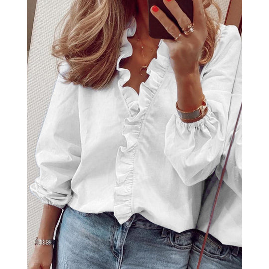 Damen Bluse mit Rüschendetails und elegantem Stehkragen EB