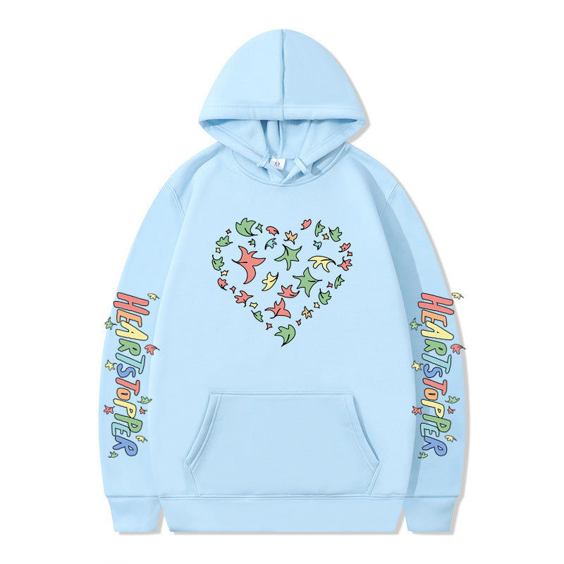 Damen Kapuzenpullover mit kreativem Herz- und Blattmotiv EB