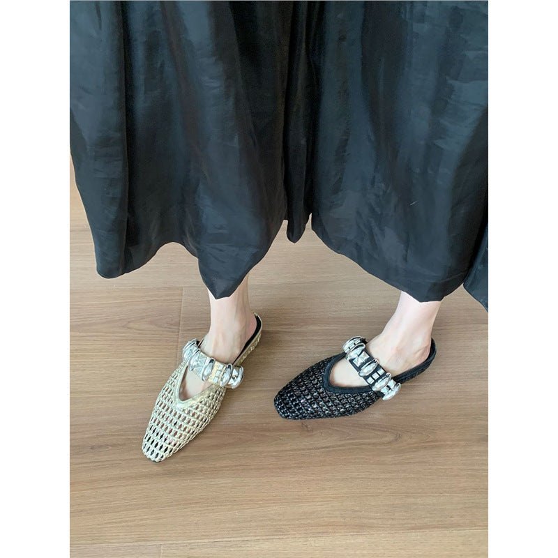 Damen elegante Mules mit glitternder Riemenverzierung EB