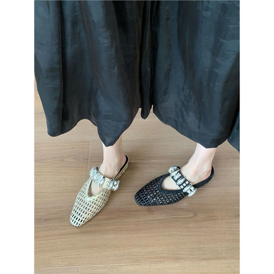 Damen elegante Mules mit glitternder Riemenverzierung EB