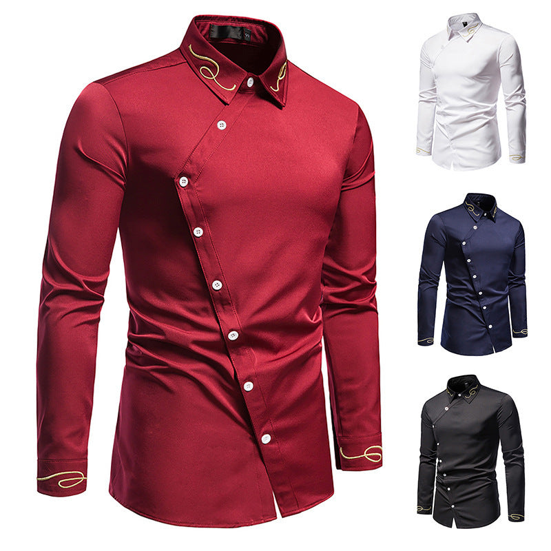 Herren Elegantes Langarmhemd mit dekorativen Knopfdetails EB