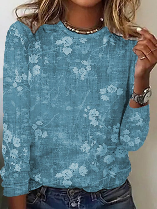 Damen Langarmshirt mit floralem Druck und weichem Stoff EB