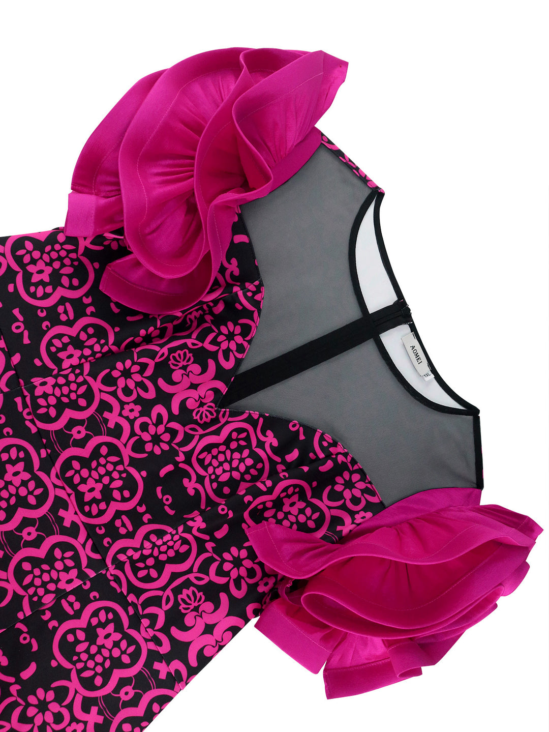 Damen Elegantes Etuikleid mit innovativen Puffärmeln und floralem Muster EB
