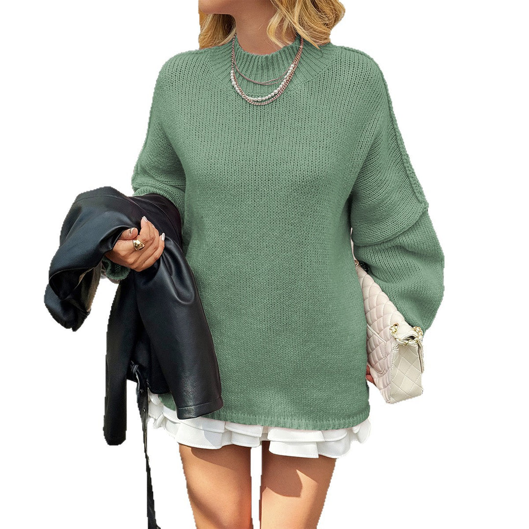 Damen nan oversized Strickpullover mit Stehkragen, überschnittener Schulter und Ballonärmeln EB