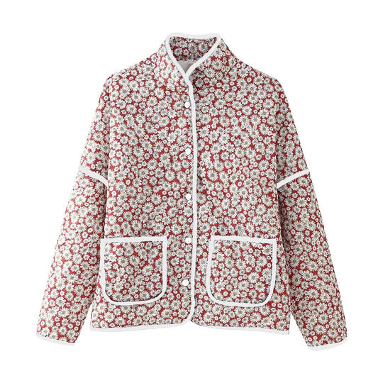 Damen Blütenmuster Jacke mit praktischen Taschen und elegantem Kragen EB
