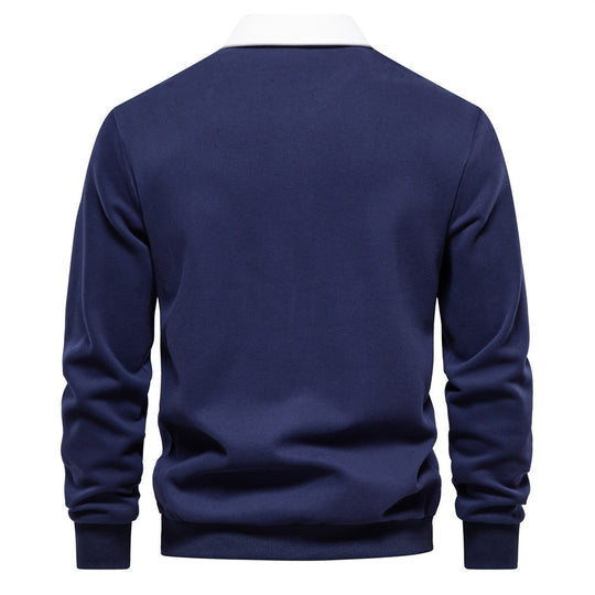 Herren nan elegantes Langarm-Poloshirt mit Kontrastkragen EB