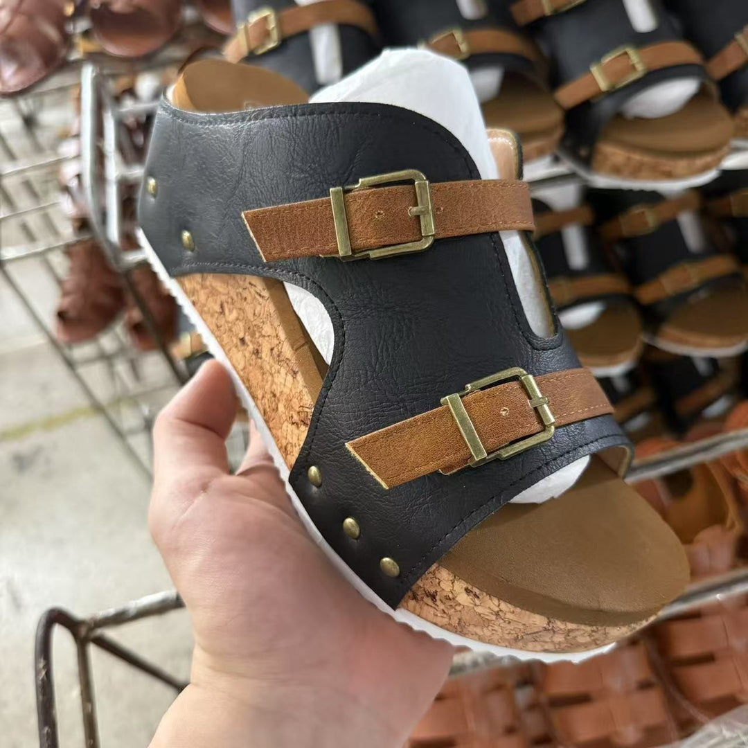 Damen Komfortable Wedge-Pantoletten mit modischem Riemen-Design EB