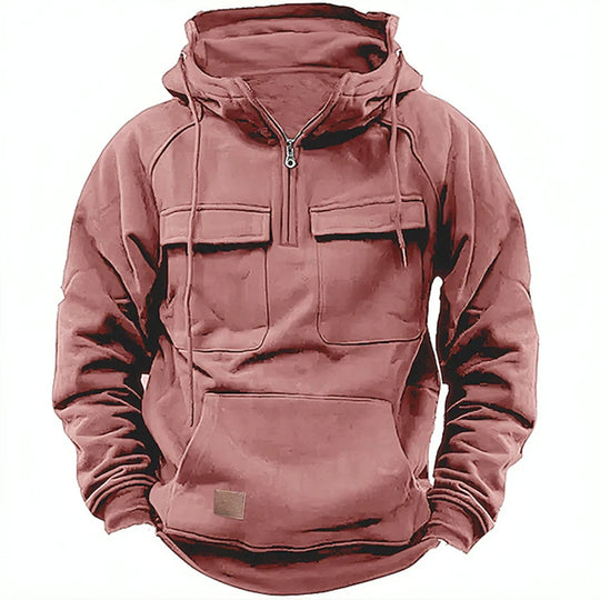 Herren Utility Hoodie mit aufgesetzten Taschen und halbem Reißverschluss EB