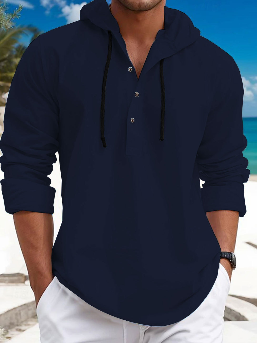 Herren Kapuzenpullover mit modischem Knopfdruck und lässigem Schnitt EB