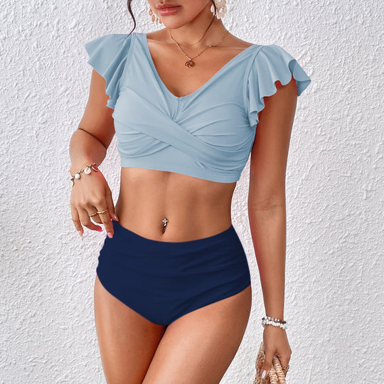 Damen Hochgeschnittener Bikini mit verspieltem Rüschenschnitt EB