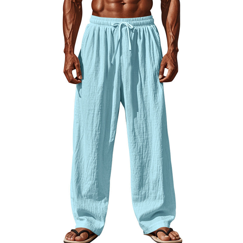 Herren Leichte Leinenhose mit weitem Schnitt, Elastikbund und Kordelzug EB