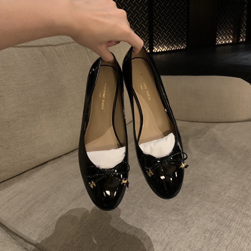 Damen Ballerinas mit feinem Schleifendetail und hochglänzender Oberfläche EB