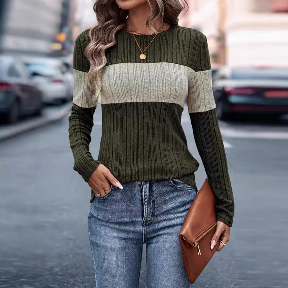 Damen Modisches Rippstrickpullover mit Streifenmuster EB