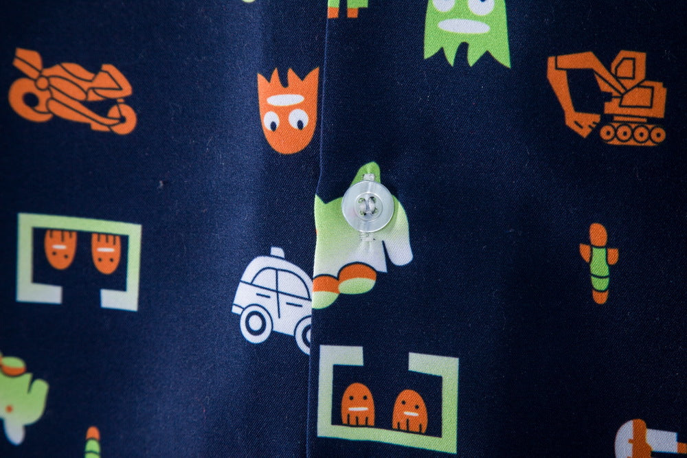 Herren Kurzarmhemd mit kreativem Retro-Design EB