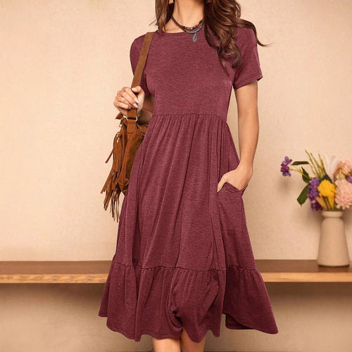 Damen lässiges T-Shirt-Kleid mit lockerer Passform und Rüschensaum EB