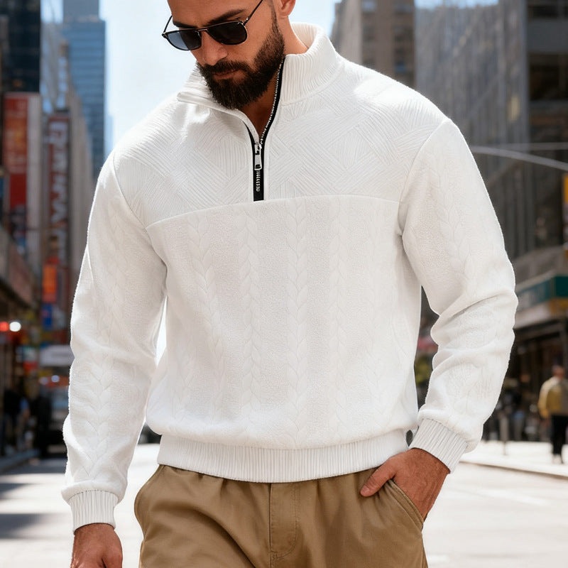 Herren nan strukturiertes Halfzip-Strickpullover mit Zopfmuster und hohem Stehkragen EB
