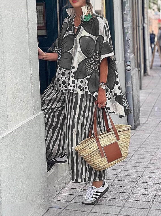 Damen lässige Bluse und Palazzo Hose Set EB