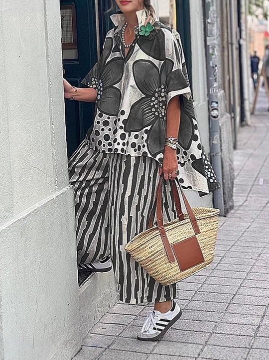 Damen lässige Bluse und Palazzo Hose Set EB