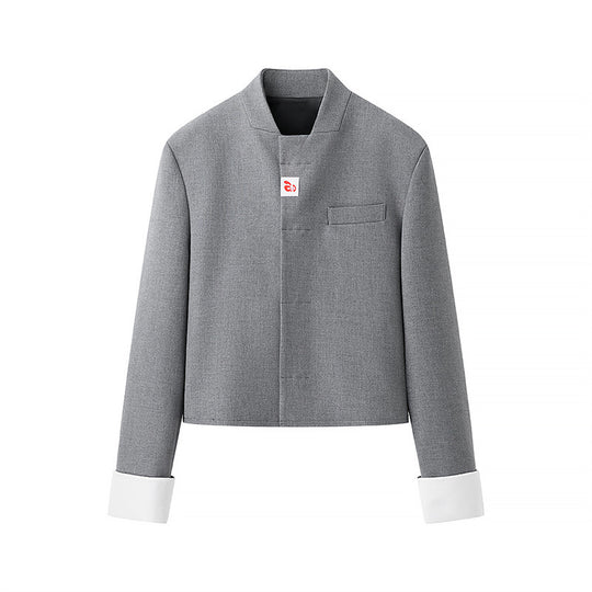 Damen modische Kurzjacke mit asymmetrischem Design und elegantem Stehkragen EB